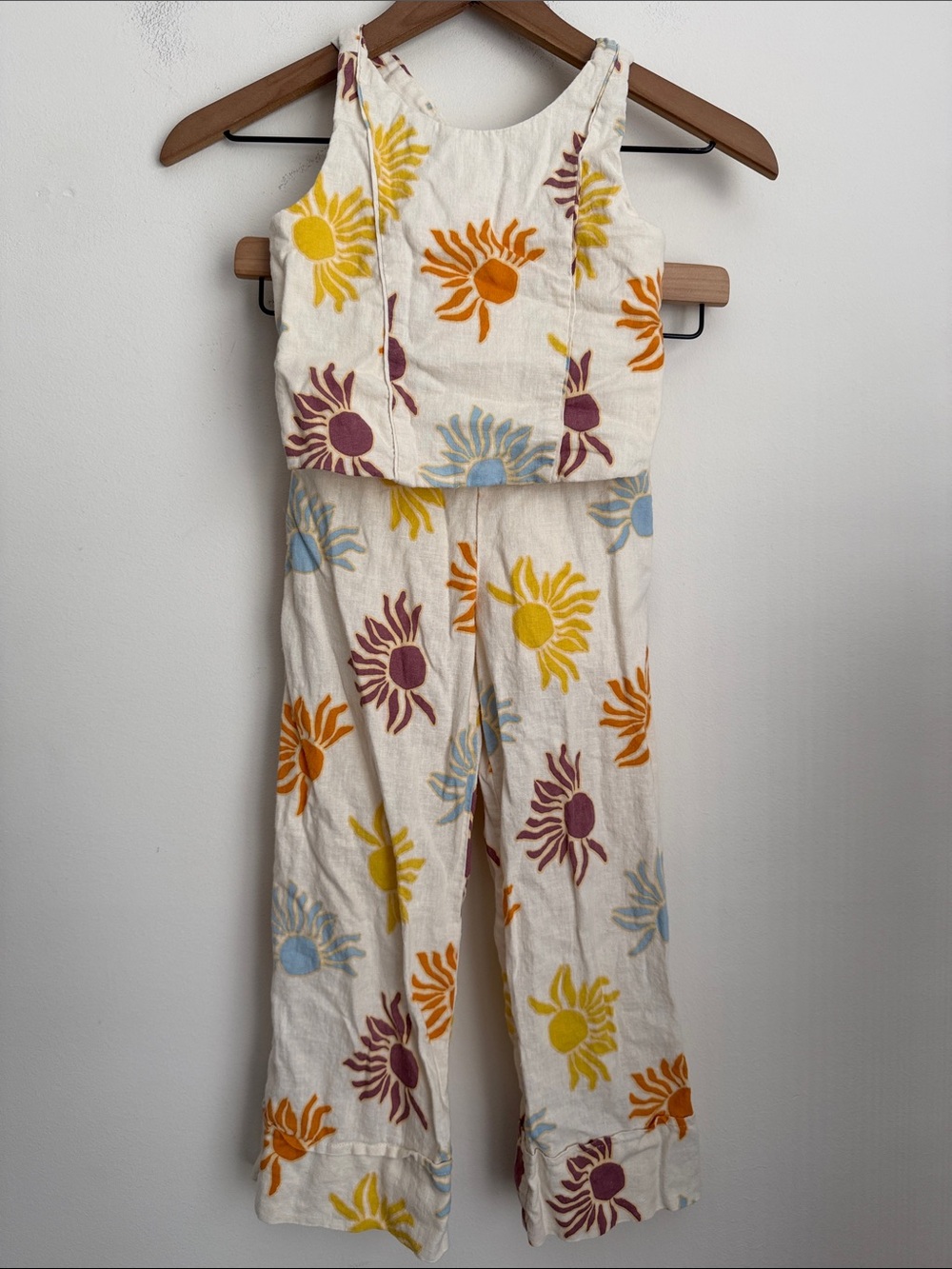 Zara girls Sunshine Sun Print Tank Top + Pants set Linen blend wide leg 7/8